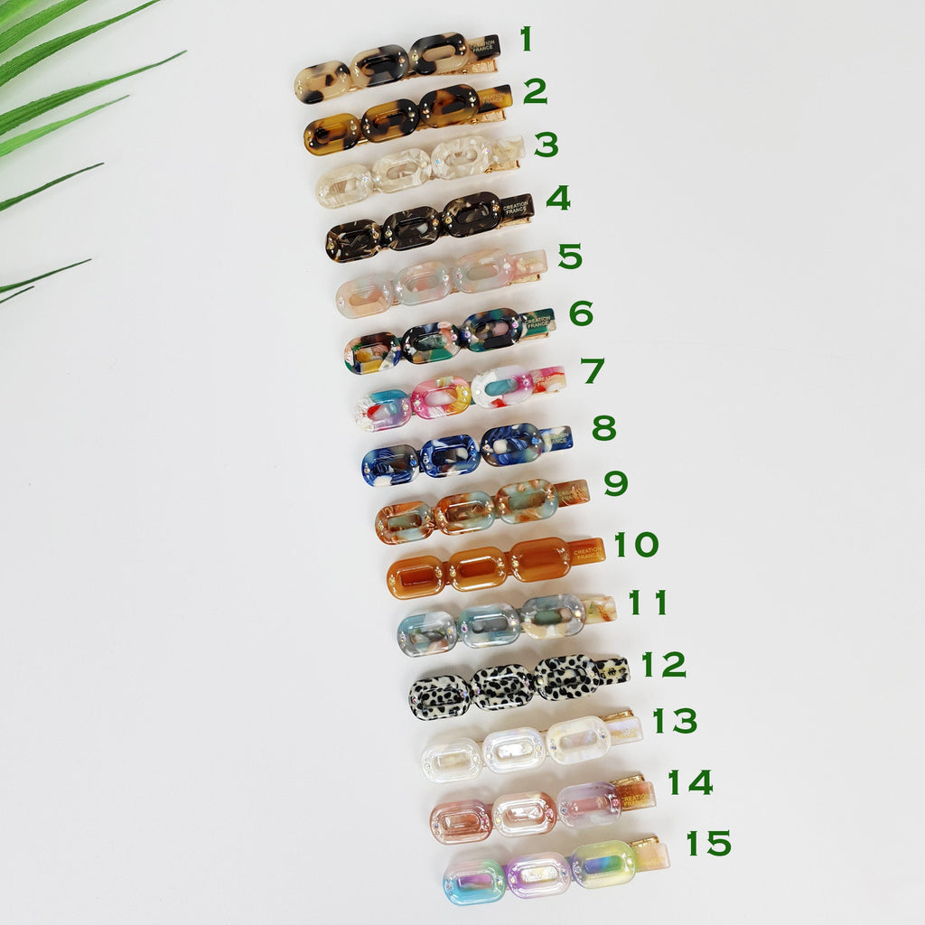 Leopard Cubic Triple Chain Hair Clip / Tortoise Marble French Hair Pin / Hair Accessory for Woman / Alligator Hair Clip