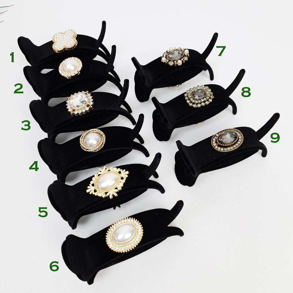 Black Velvet Hair Clip with Pearl Cubic / Simple Round Ponytail Holder / Hair Barrette for Woman / Pearl Hair Claw Clip