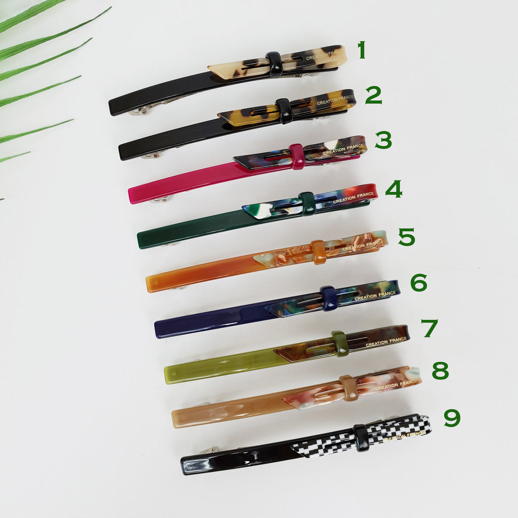 Leopard Art Long Ribbon Hair Barrette (4.3 Inch) / Tortoise Shell French Hair Pin / Hair Accessory for Woman / Automatic Hair Clip