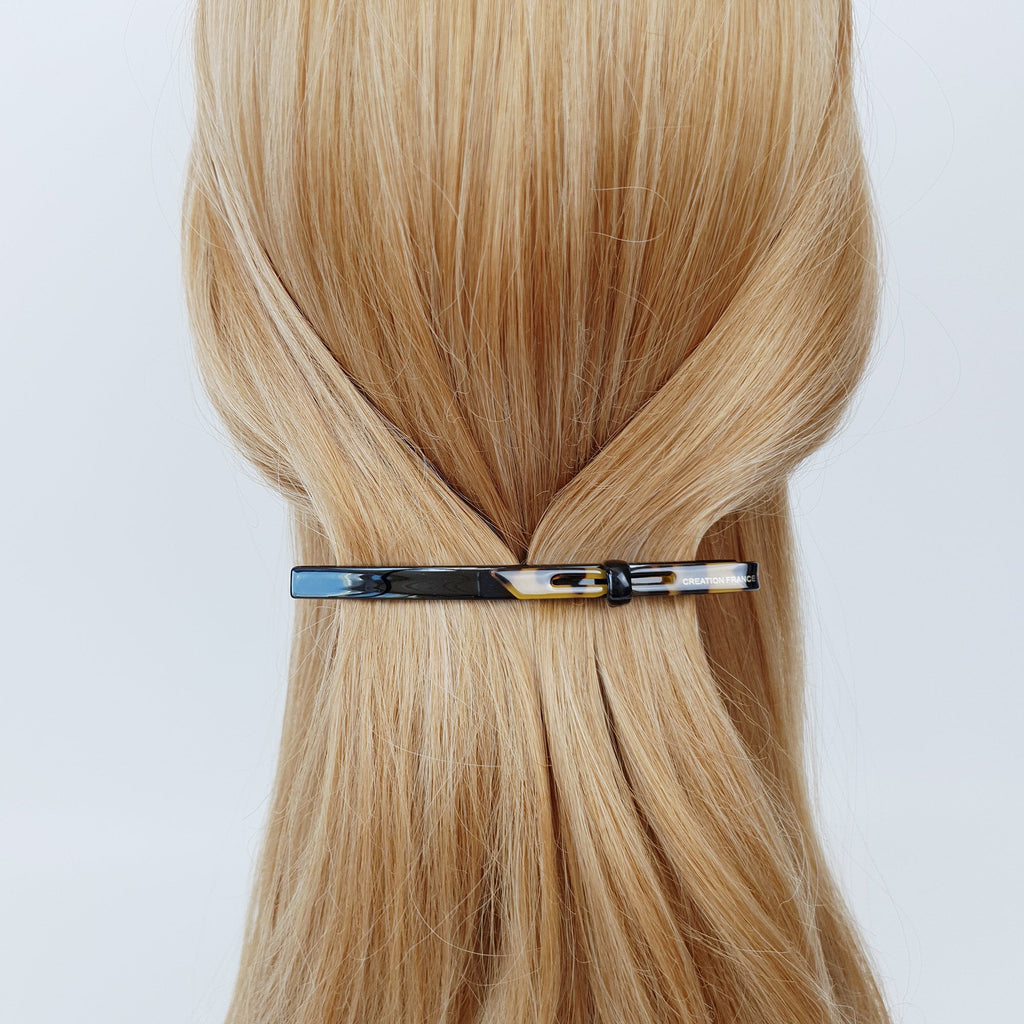 Leopard Art Long Ribbon Hair Barrette (4.3 Inch) / Tortoise Shell French Hair Pin / Hair Accessory for Woman / Automatic Hair Clip