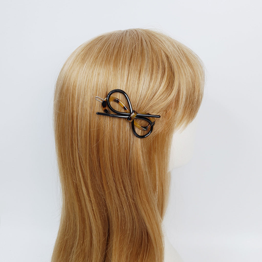 Leopard Marble Twin Ribbon Black Harmony Bobby Pin (2.6 Inch) / Cute French Hair Pin Clip / Hair Accessory for Woman / Bow Barrette