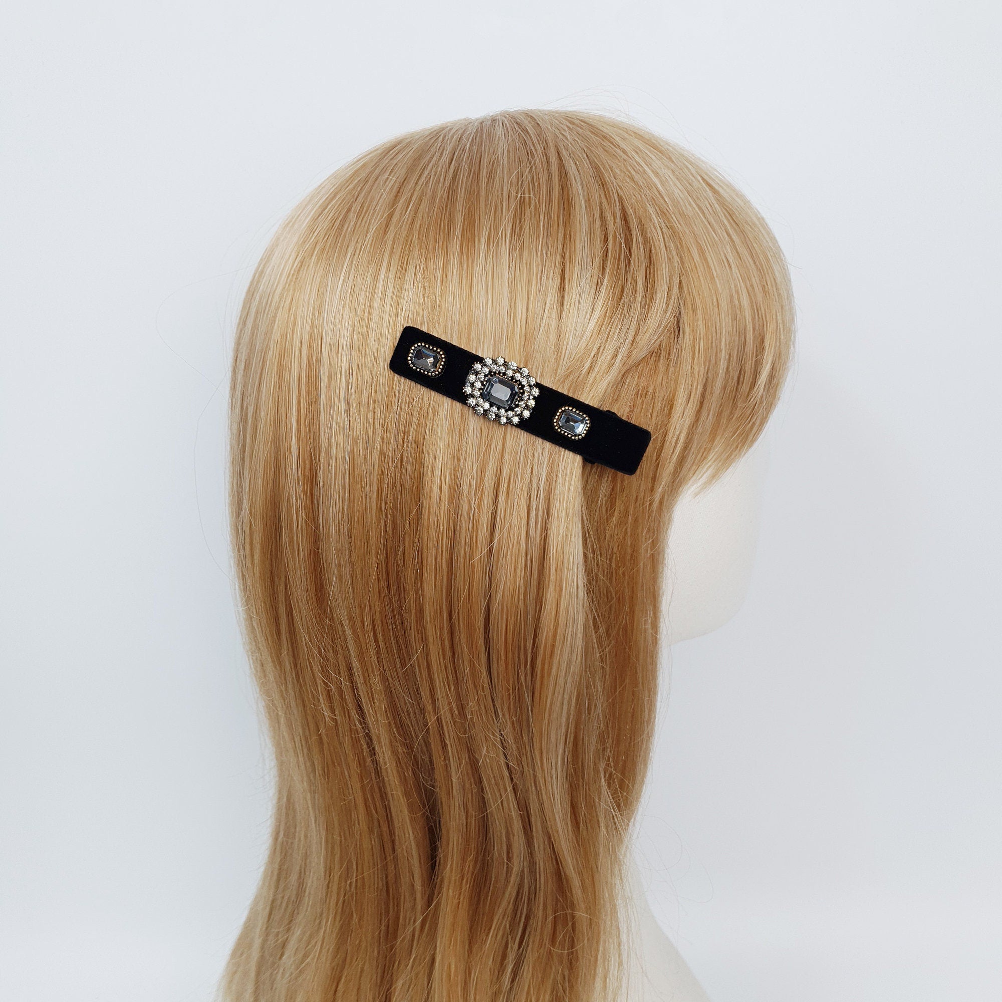 Black Velvet Pearl Hair Claw Clip with Pearl / Luxurious Hair Pin / Alligator Hair Clip for Woman