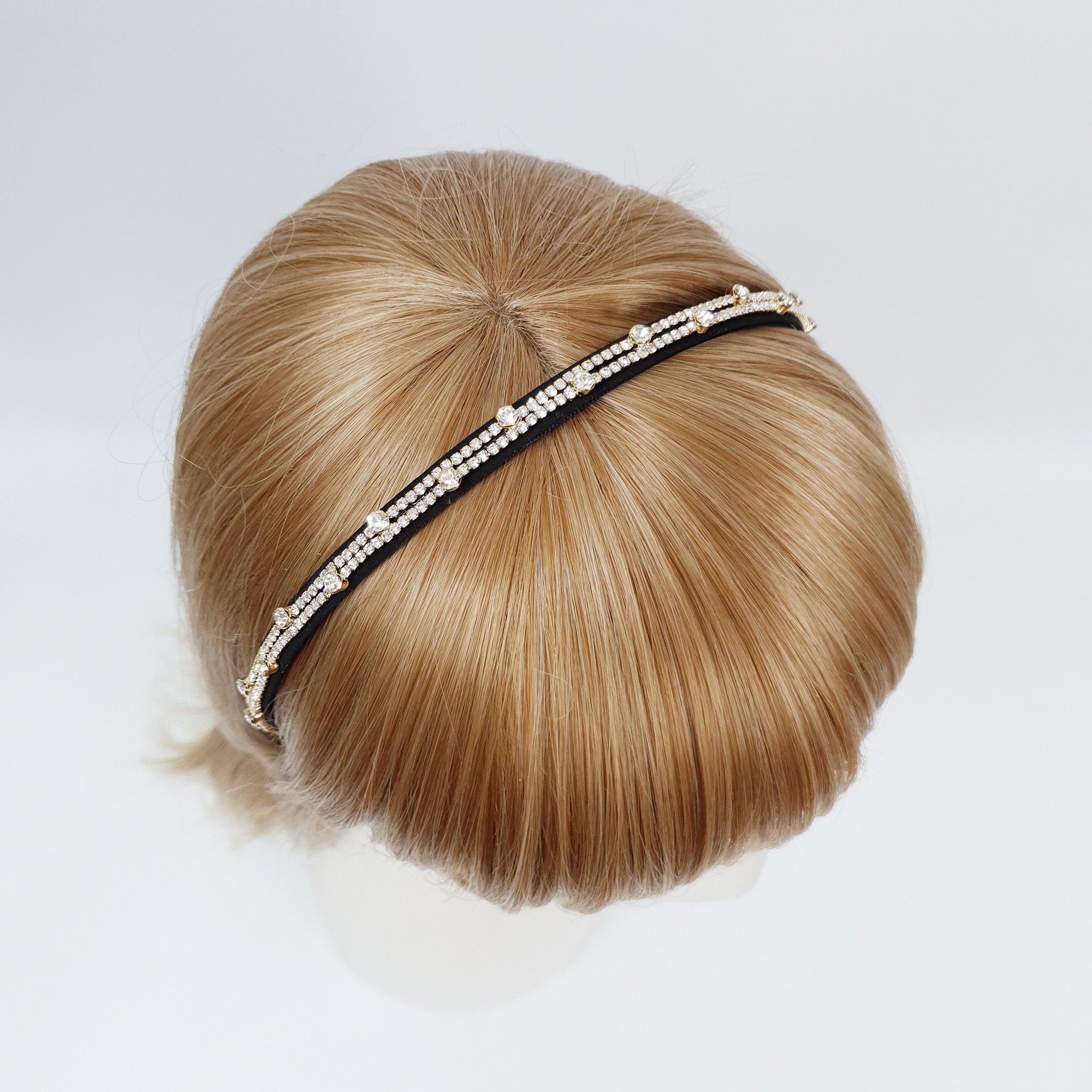 Two Line Crystal Cubic Parade Thin Headband / Fashionable Daily Turban Bandanna / Crystal Headband / Alice Headband