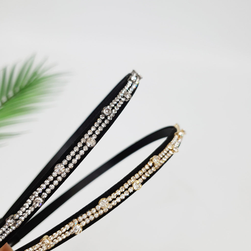 Two Line Crystal Cubic Parade Thin Headband / Fashionable Daily Turban Bandanna / Crystal Headband / Alice Headband