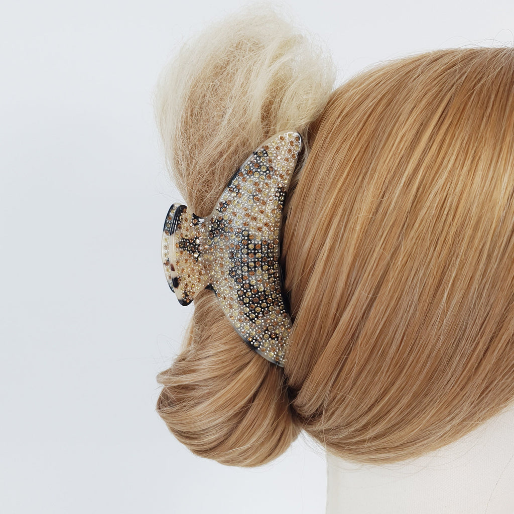 Black Half Moon Cubic Stone Big Hair Clip (4.0 Inch) / Luxurious Double Clip French Hair Pin / Hair Barrette for Woman