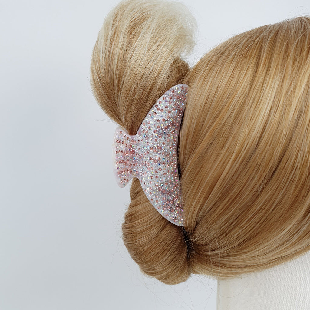 Black Half Moon Cubic Stone Big Hair Clip (4.0 Inch) / Luxurious Double Clip French Hair Pin / Hair Barrette for Woman