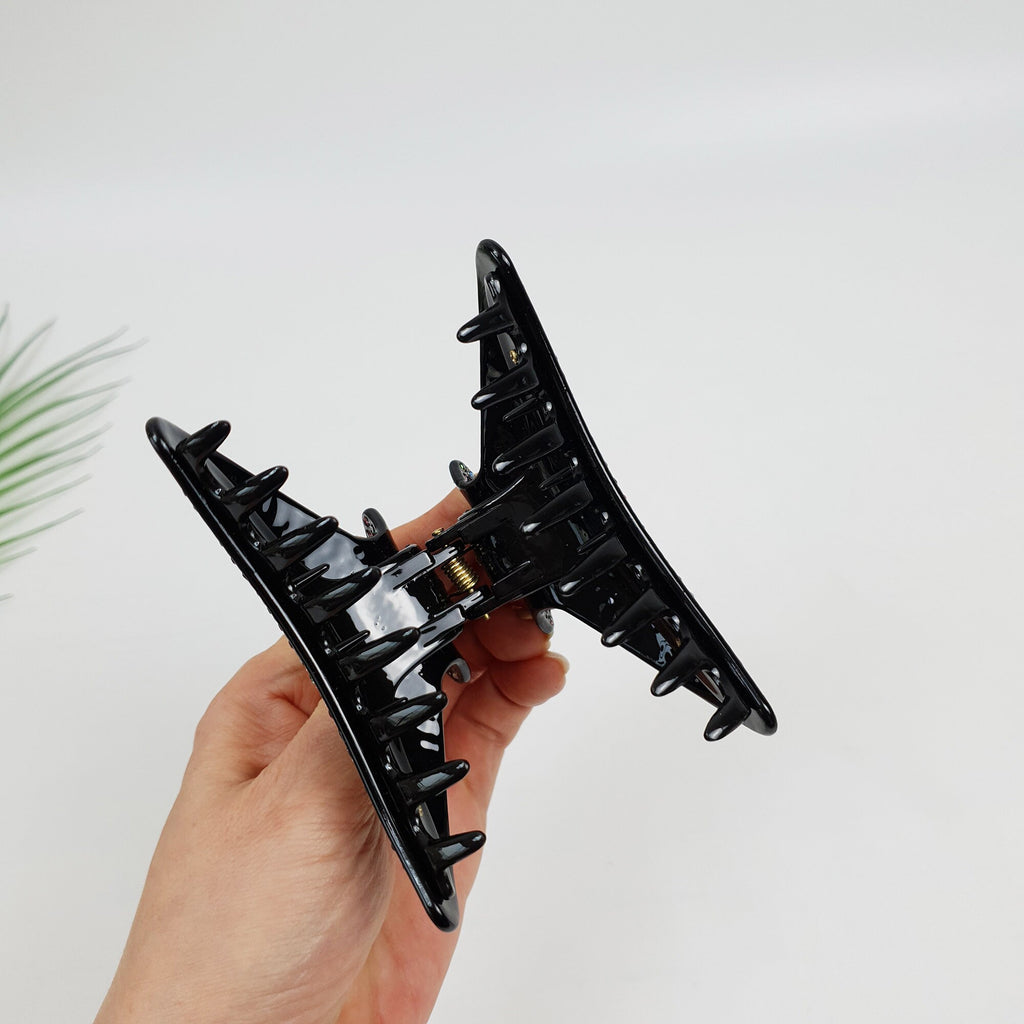 Black Half Moon Cubic Stone Big Hair Clip (4.0 Inch) / Luxurious Double Clip French Hair Pin / Hair Barrette for Woman