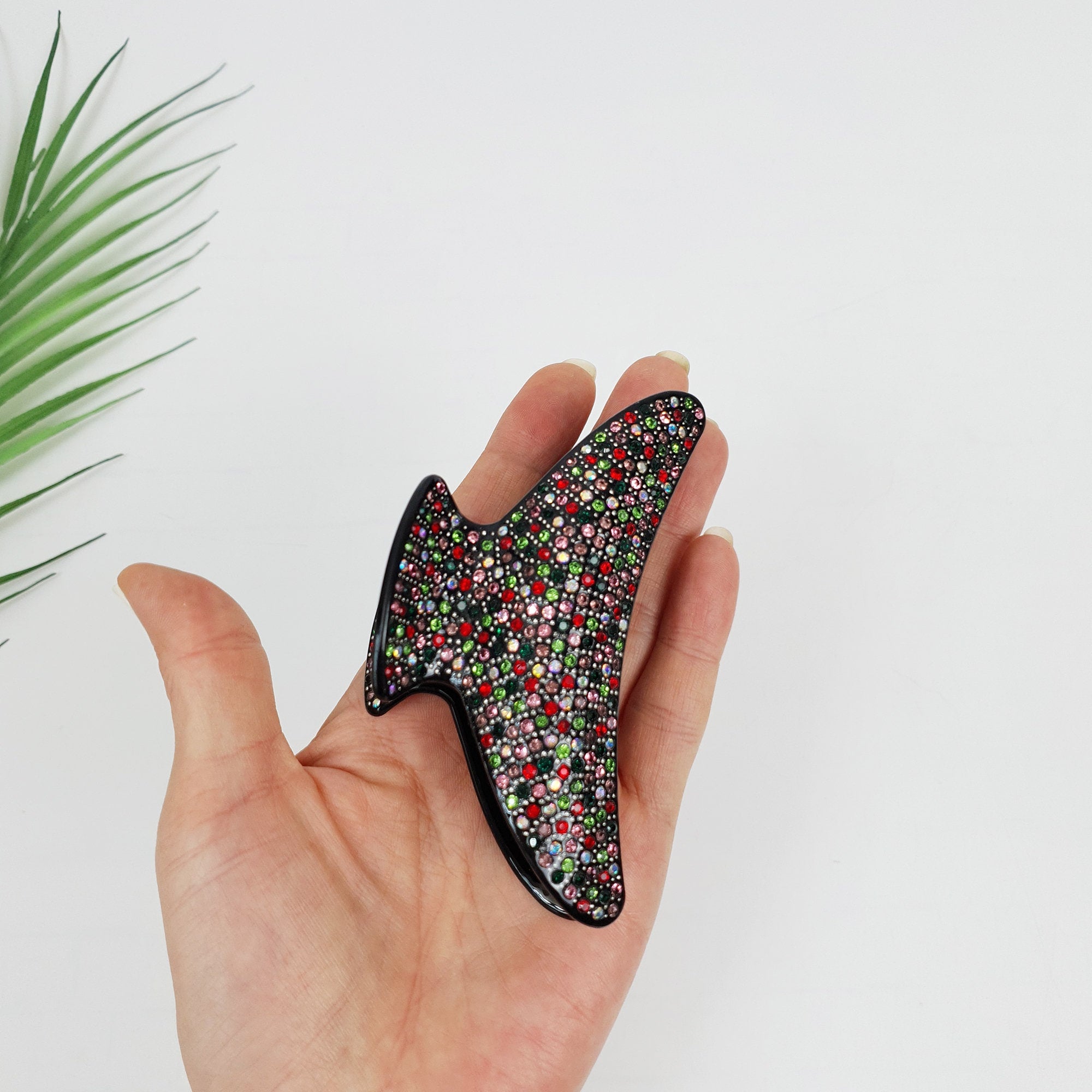 Black Half Moon Cubic Stone Big Hair Clip (4.0 Inch) / Luxurious Double Clip French Hair Pin / Hair Barrette for Woman