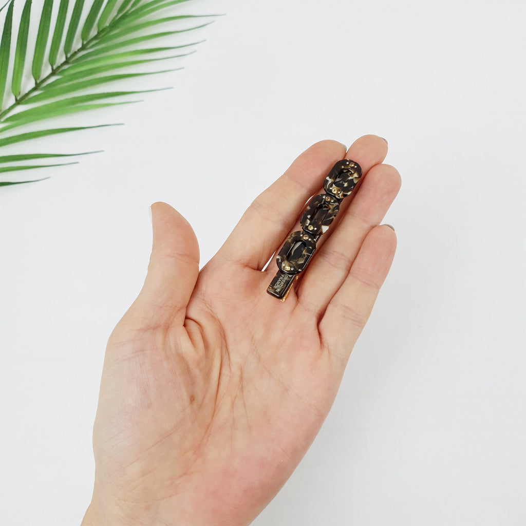 Leopard Cubic Triple Chain Hair Clip / Tortoise Marble French Hair Pin / Hair Accessory for Woman / Alligator Hair Clip