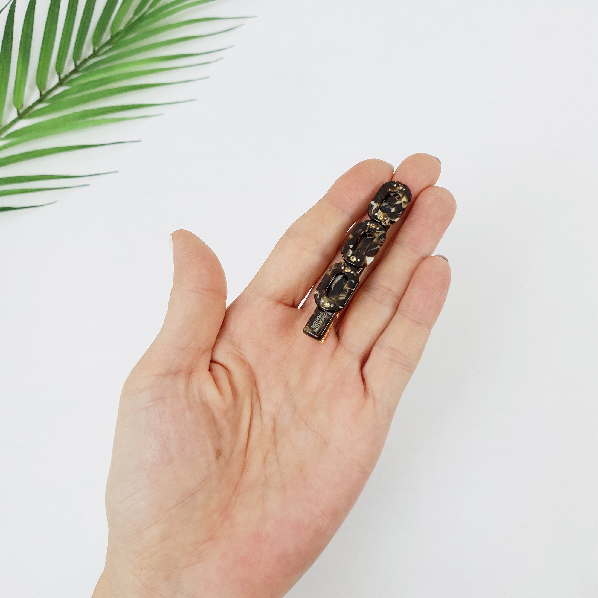 Leopard Cubic Triple Chain Hair Clip / Tortoise Marble French Hair Pin / Hair Accessory for Woman / Alligator Hair Clip