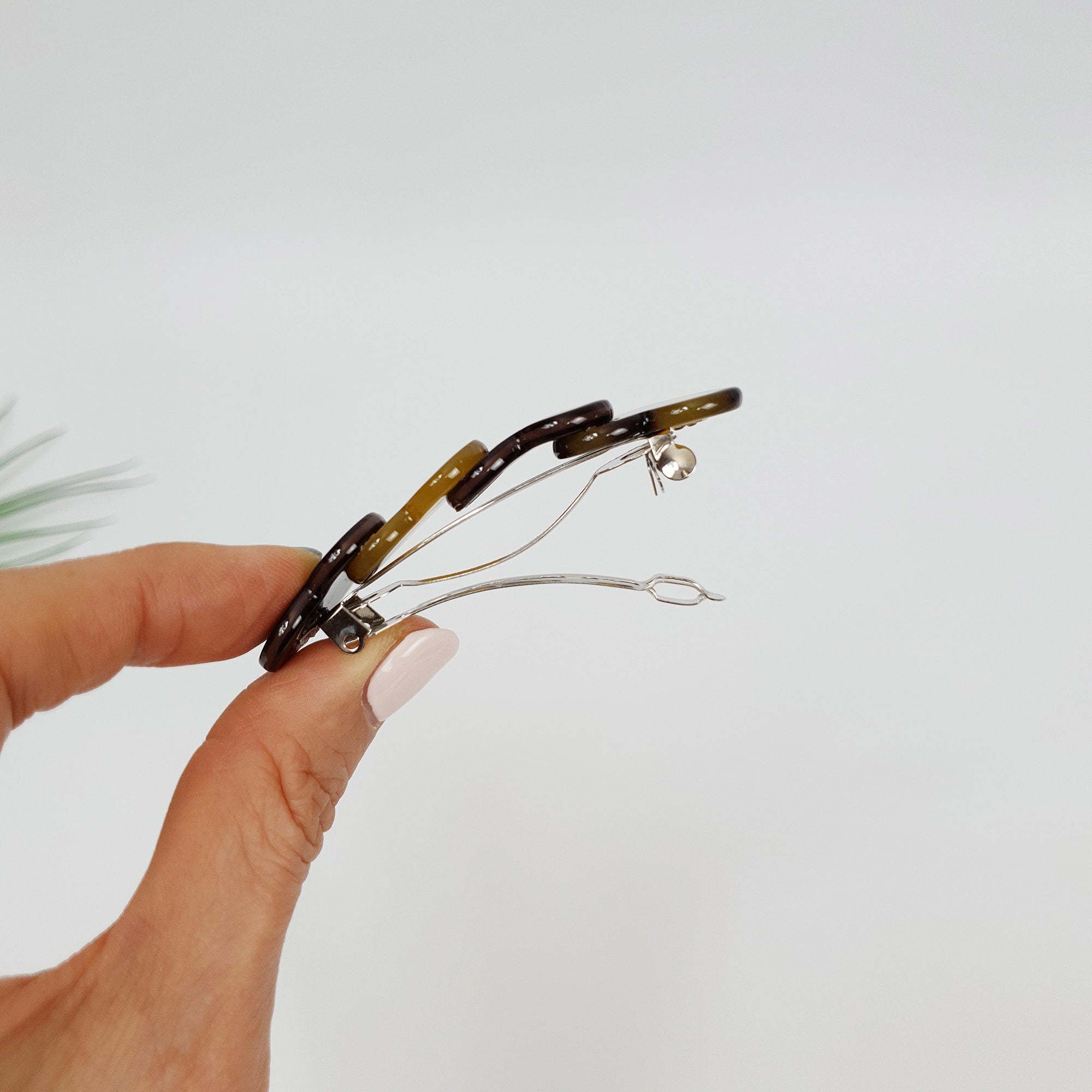 Mix Double Heart Hair Barrette (2.8 Inch) / Tortoise Marble French Hair Pin / Hair Accessory for Woman / Automatic Hair Clip