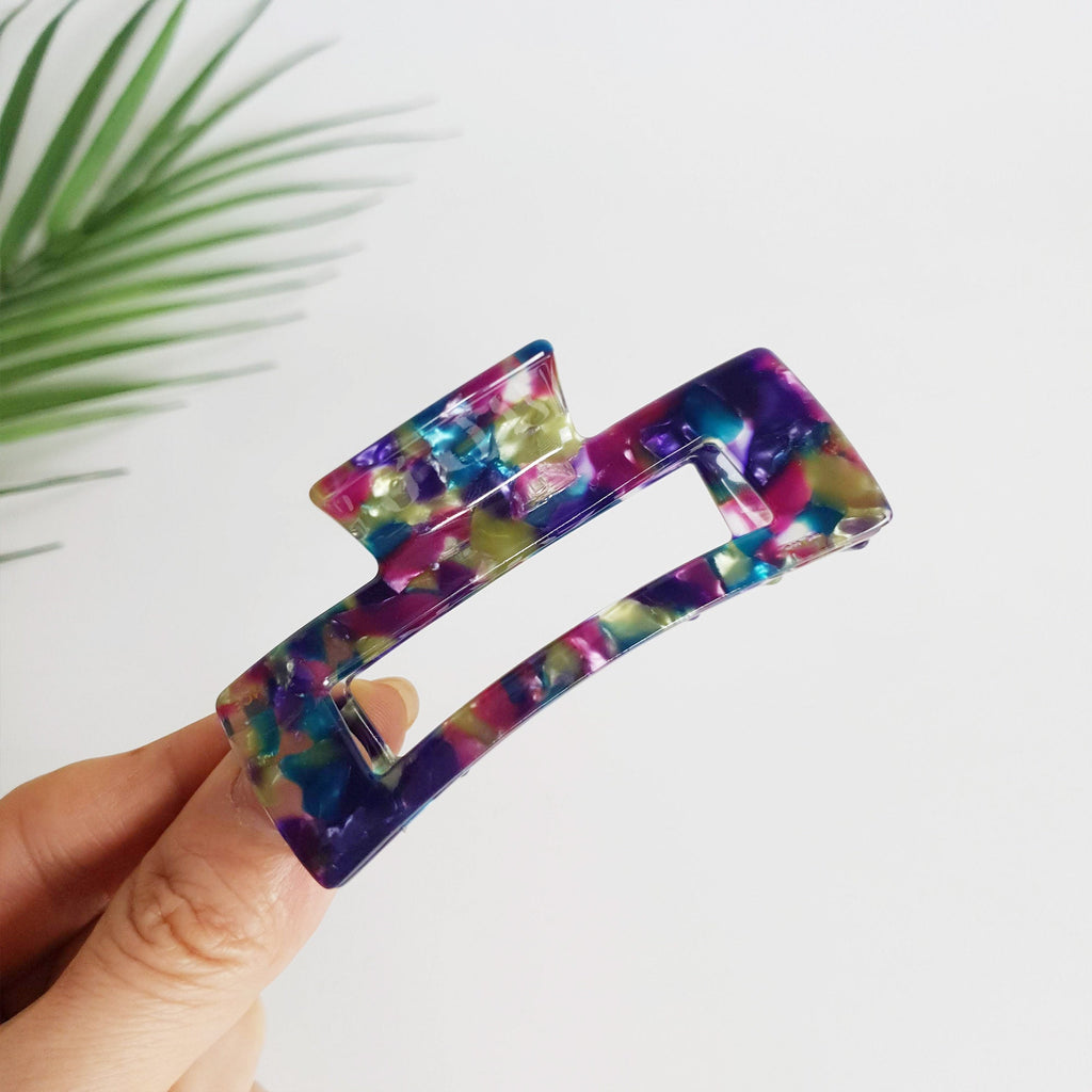 Jelly Marble Long Square Medium Hair Claw Clip / Tortoise Shell French Hair Pin / Hair Accessory for Woman