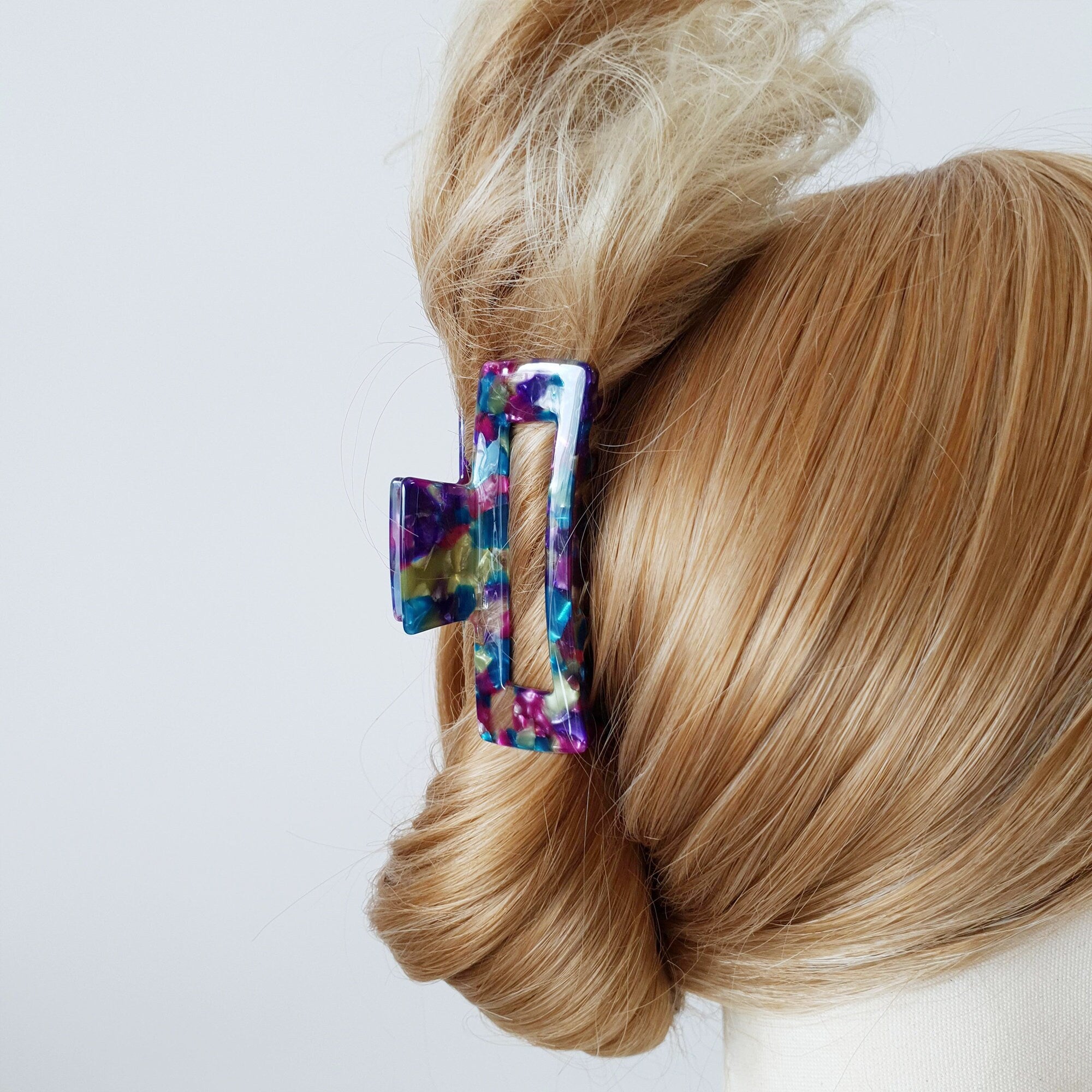 Jelly Marble Long Square Medium Hair Claw Clip / Tortoise Shell French Hair Pin / Hair Accessory for Woman