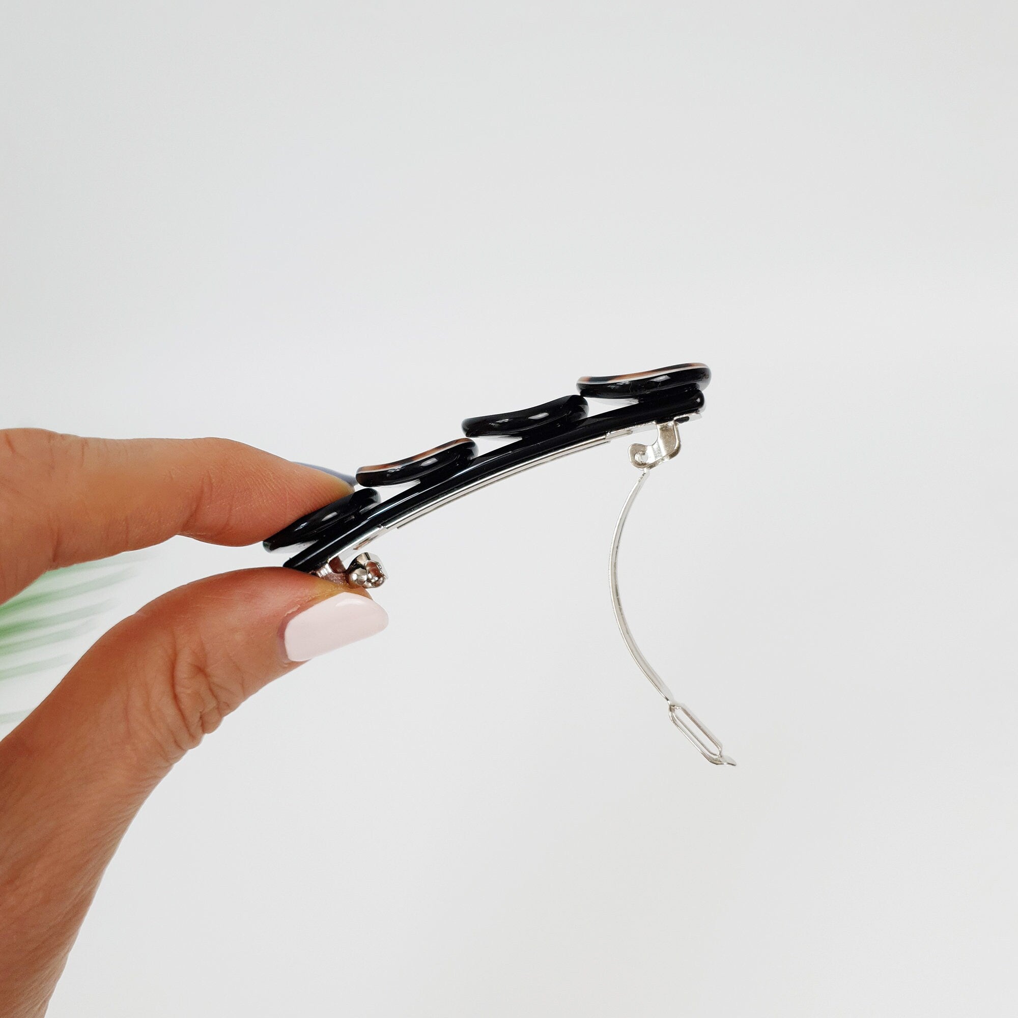 Leopard Floral Leaf Hair Barrette (2.6 Inch) / Tortoise Shell French Hair Pin / Hair Accessory for Woman / Automatic Hair Clip