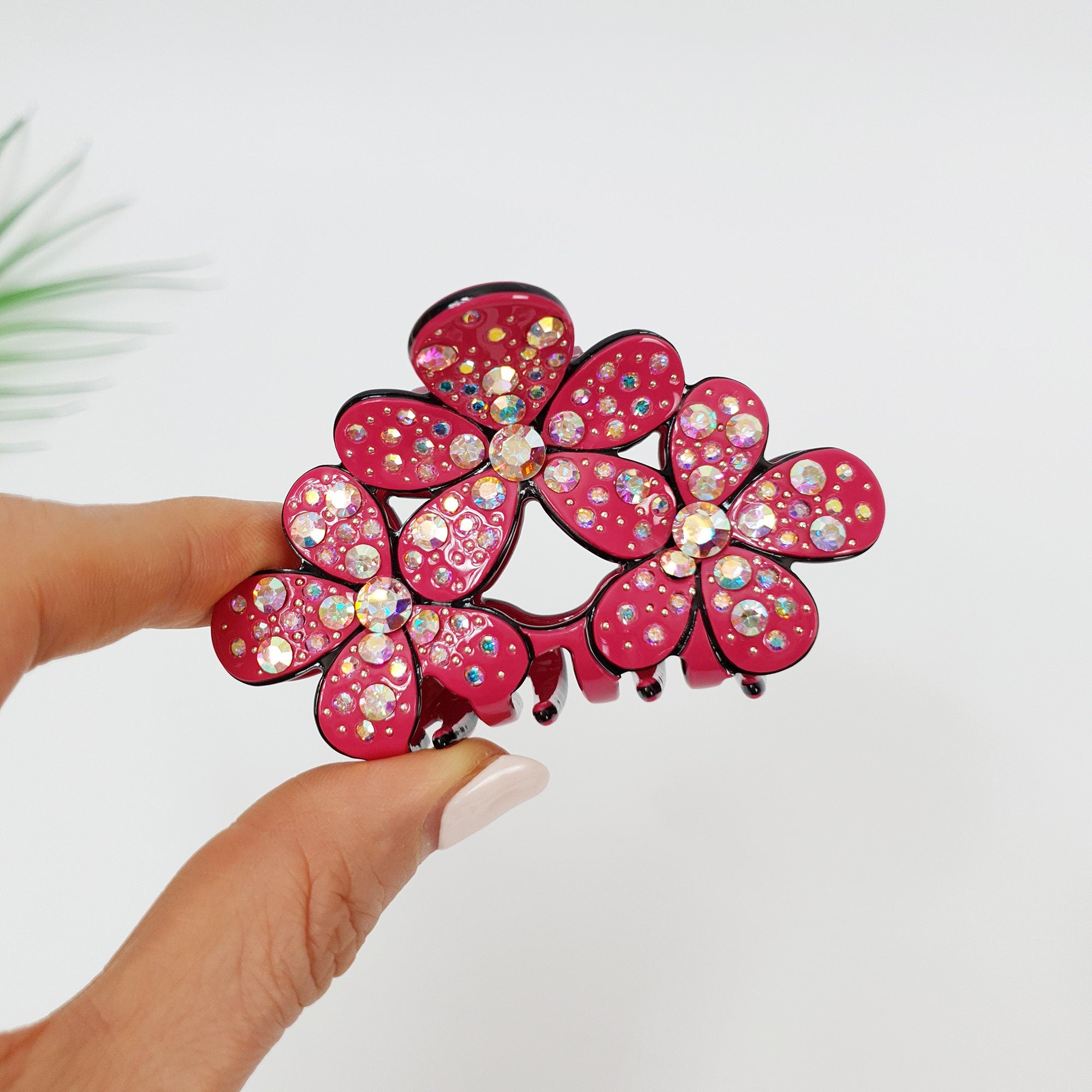 Pastel Color Sparkling Triple Blossom Hair Claw Clip / Luxurious French Hair Pin / Hair Accessory for Woman / Flower Hair Clip