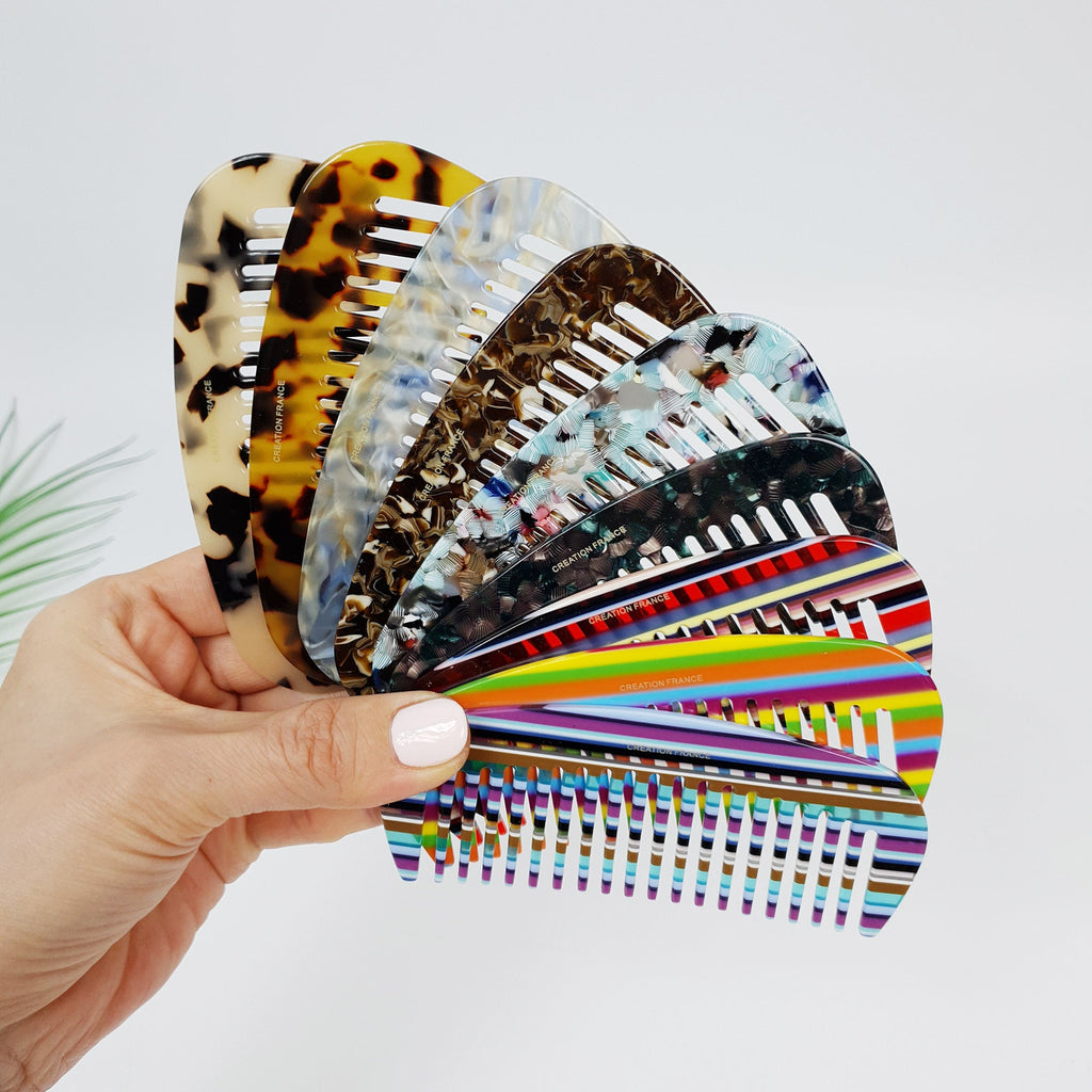 Leopard Marble Round Half Moon 4.3 Inch Hair Comb / Tortoise Shell Hair Comb Hair Brush / Hair Accessory for Woman