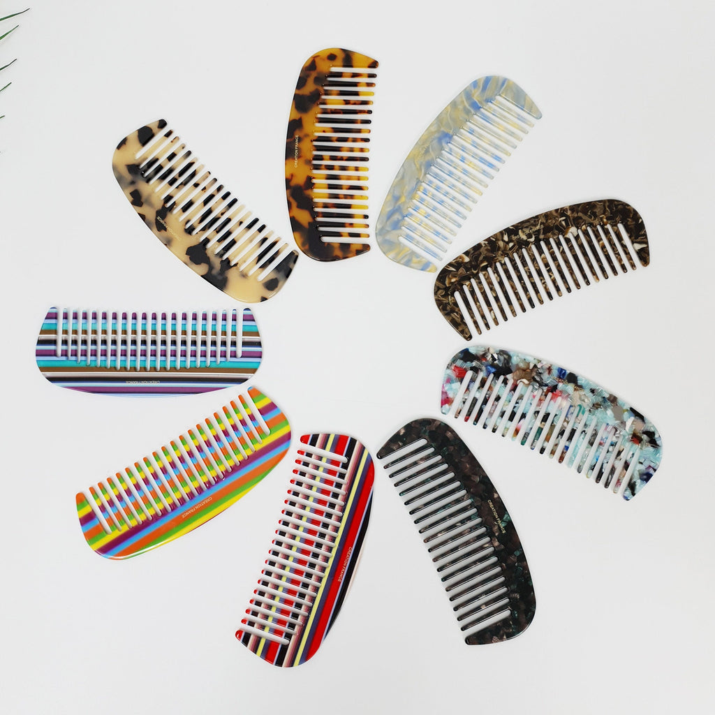 Leopard Marble Round Half Moon 4.3 Inch Hair Comb / Tortoise Shell Hair Comb Hair Brush / Hair Accessory for Woman
