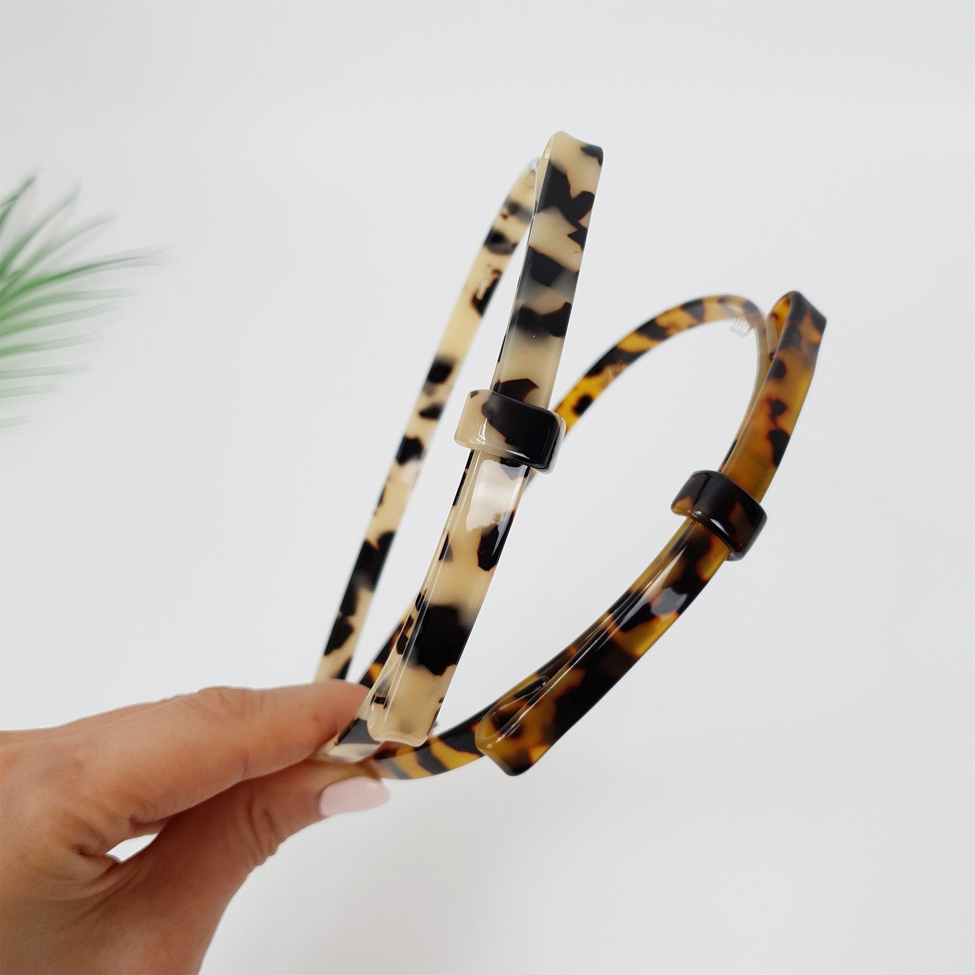 Leopard Long Ribbon Thin Headband (0.3 Inch) / Simple Line Knotted Headband / Elegant Hair Accessories for Woman / Tortoise Shell Headband