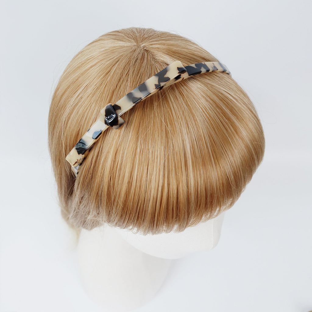 Leopard Long Ribbon Thin Headband (0.3 Inch) / Simple Line Knotted Headband / Elegant Hair Accessories for Woman / Tortoise Shell Headband