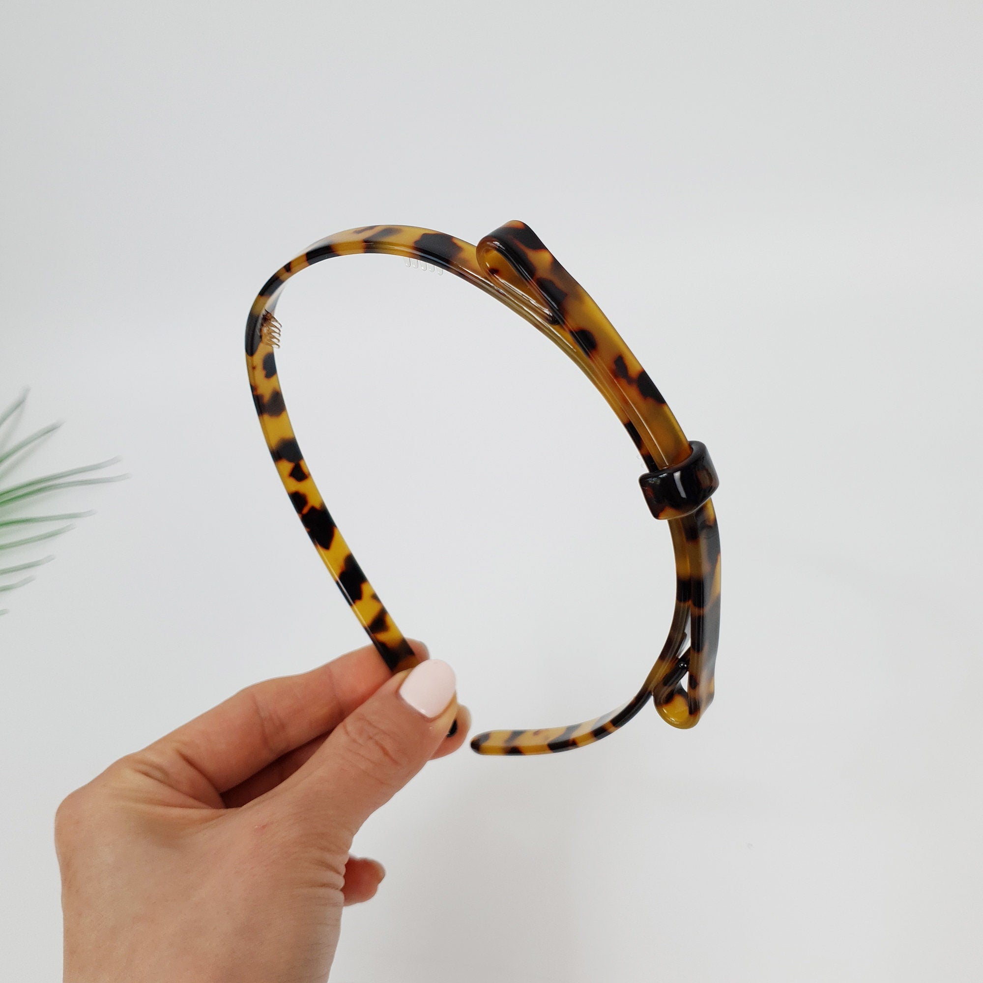 Leopard Long Ribbon Thin Headband (0.3 Inch) / Simple Line Knotted Headband / Elegant Hair Accessories for Woman / Tortoise Shell Headband