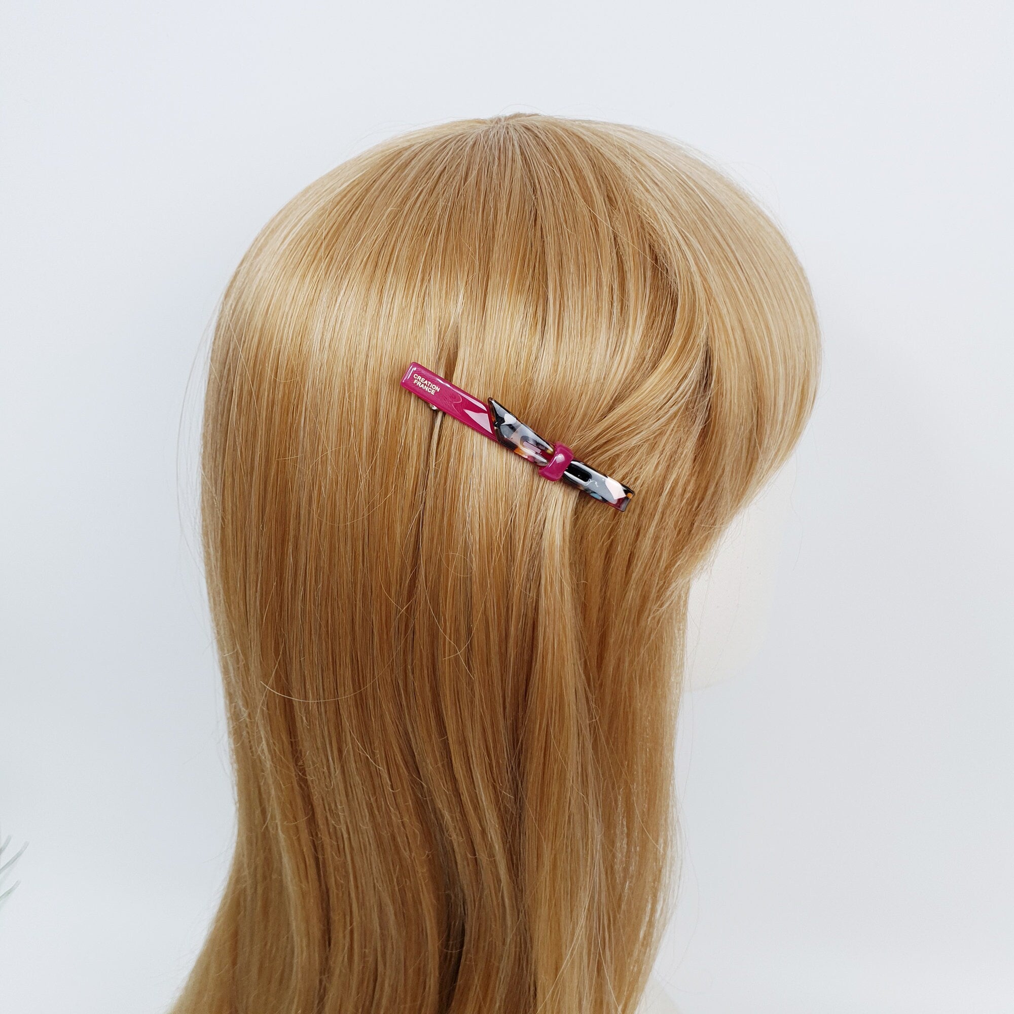 Leopard Art Mini Ribbon Hair Barrette (2.8 Inch) / Tortoise Shell French Hair Pin / Hair Accessory for Woman / Automatic Hair Clip