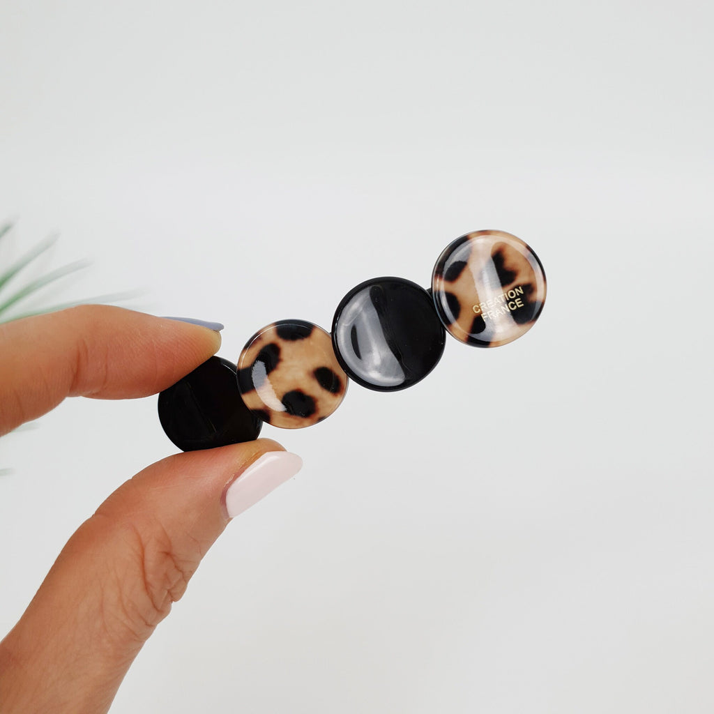 Leopard Floral Leaf Hair Barrette (2.6 Inch) / Tortoise Shell French Hair Pin / Hair Accessory for Woman / Automatic Hair Clip