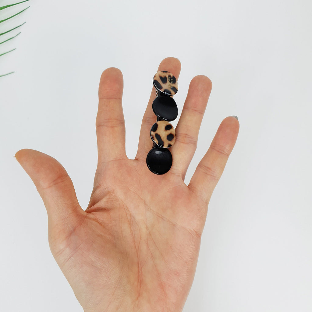 Leopard Floral Leaf Hair Barrette (2.6 Inch) / Tortoise Shell French Hair Pin / Hair Accessory for Woman / Automatic Hair Clip