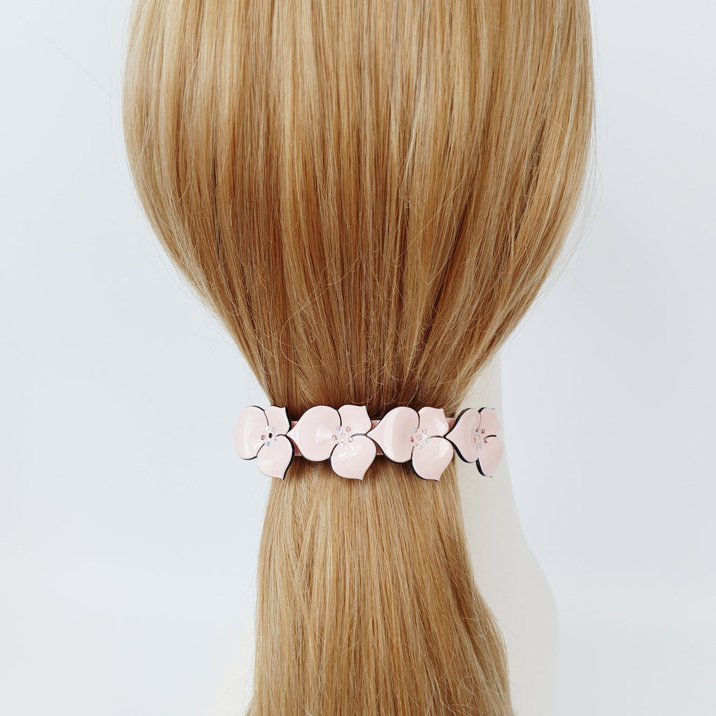 Pastel Color Cubic Flower Hair Barrette (4,0 Inch) / Luxurious French Hair Pin / Automatic Hair Clip / Floral Hair Clip