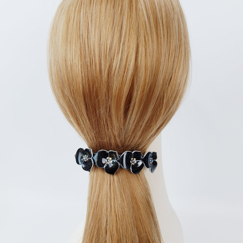 Pastel Color Cubic Flower Hair Barrette (4,0 Inch) / Luxurious French Hair Pin / Automatic Hair Clip / Floral Hair Clip