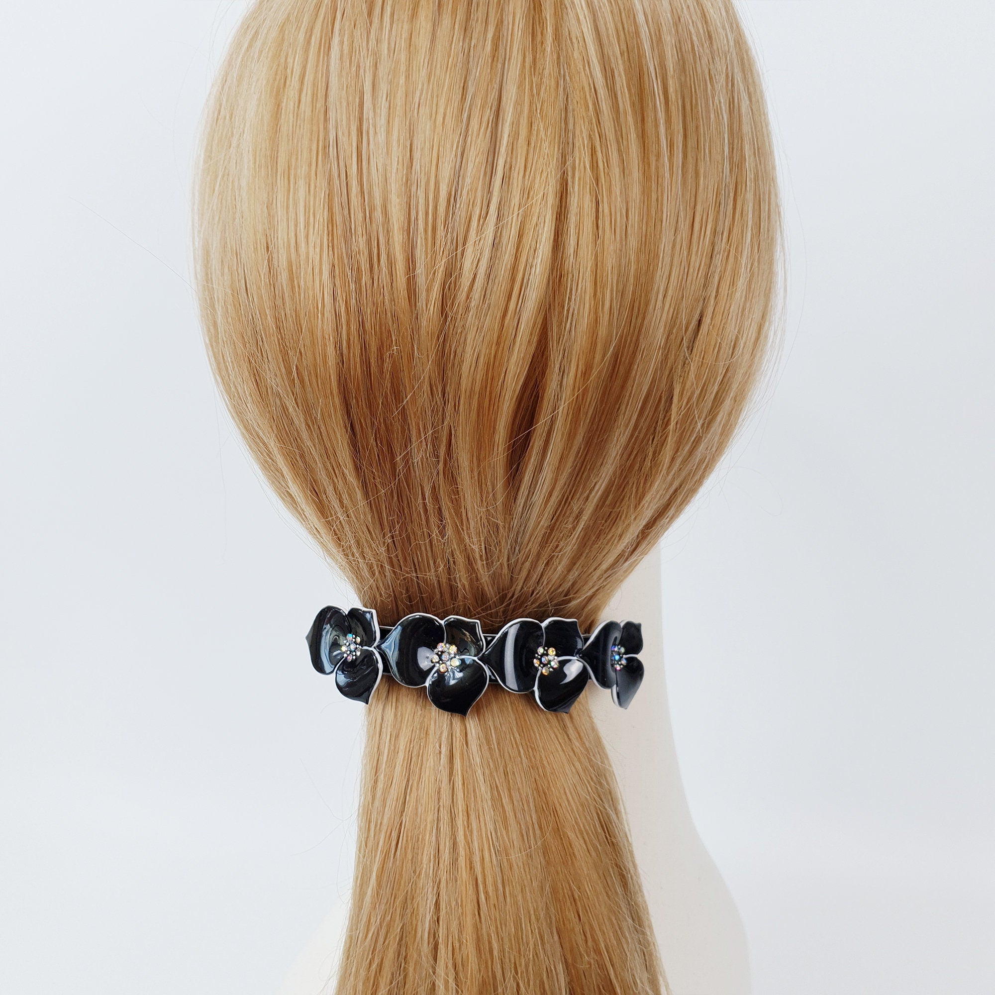 Pastel Color Cubic Flower Hair Barrette (4,0 Inch) / Luxurious French Hair Pin / Automatic Hair Clip / Floral Hair Clip