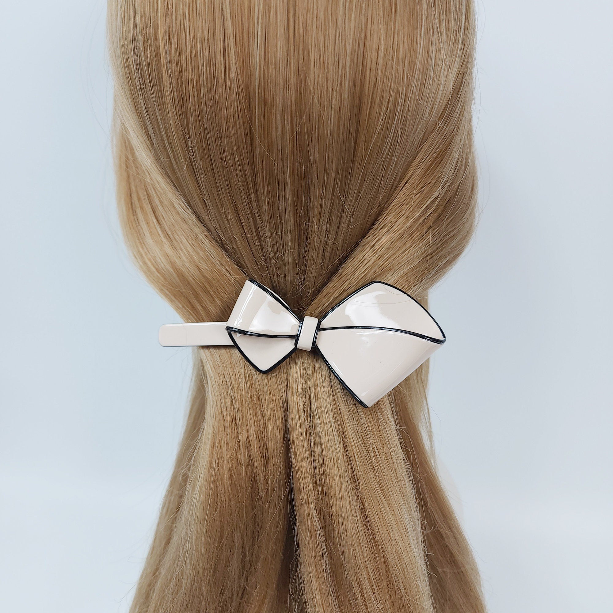 Pastel Color Big Flat Ribbon Hair Barrette (4.0 Inch) / Luxurious French Hair Pin / Hair Accessory for Woman / Automatic Hair Clip