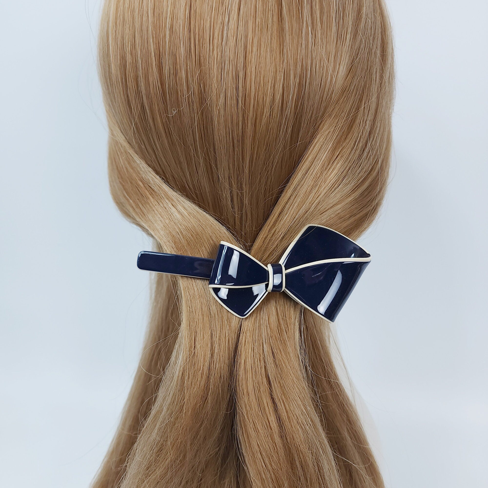 Pastel Color Big Flat Ribbon Hair Barrette (4.0 Inch) / Luxurious French Hair Pin / Hair Accessory for Woman / Automatic Hair Clip