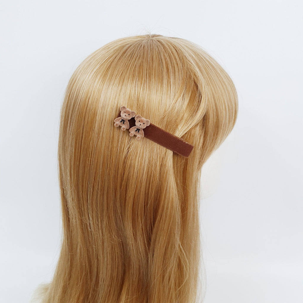 Black Brown Teddy Bear Alligator Hair Clip (3.1 Inch) / Cute Velvet Hair Clip / Crocodile Hair Clip for Woman
