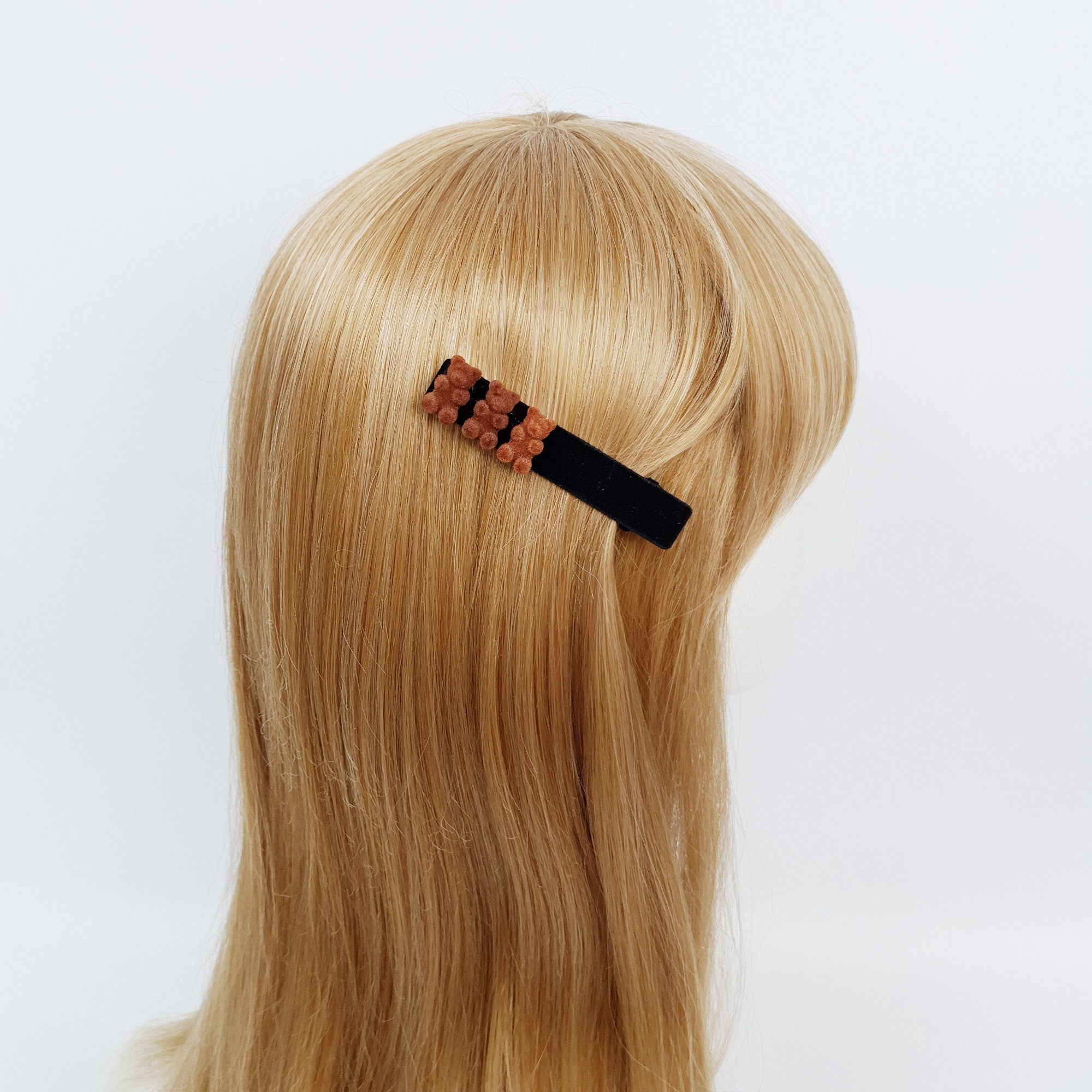 Black Brown Teddy Bear Alligator Hair Clip (3.1 Inch) / Cute Velvet Hair Clip / Crocodile Hair Clip for Woman