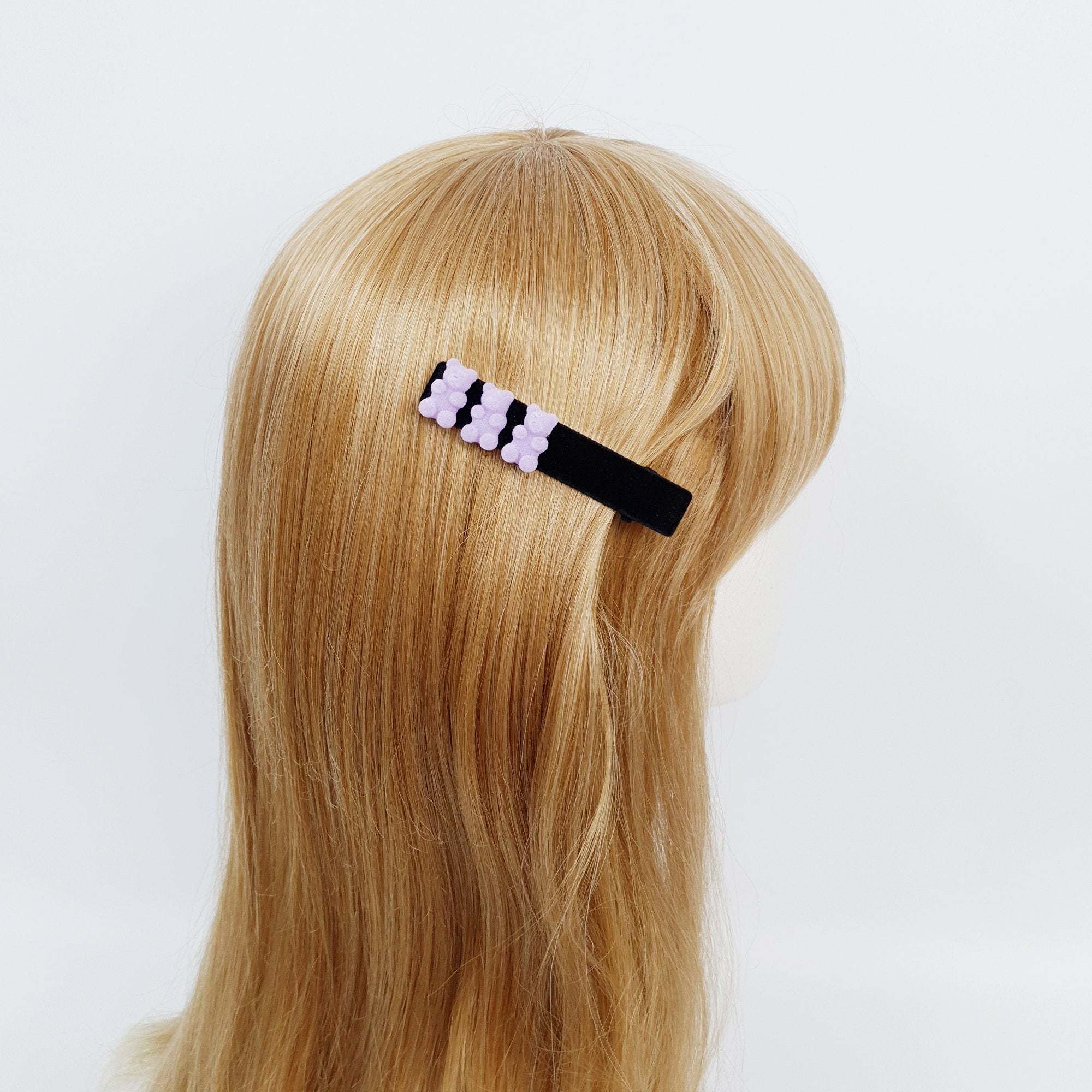 Black Brown Teddy Bear Alligator Hair Clip (3.1 Inch) / Cute Velvet Hair Clip / Crocodile Hair Clip for Woman