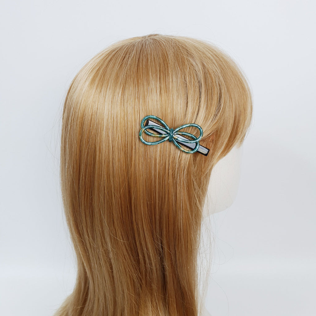 Twin Ribbon Hair Clip / Tortoise Shell French Hair Pin / Alligator Hair Clip for Woman / French Barrette