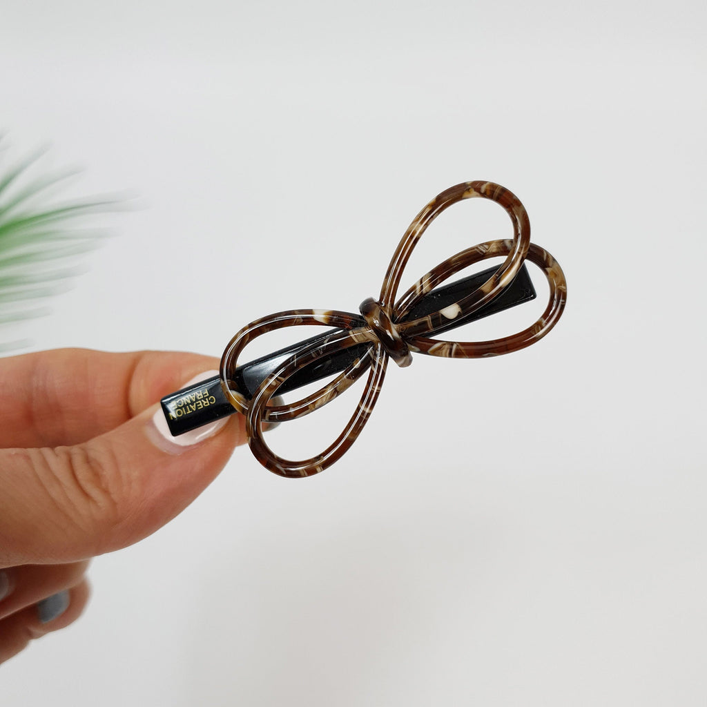 Twin Ribbon Hair Clip / Tortoise Shell French Hair Pin / Alligator Hair Clip for Woman / French Barrette