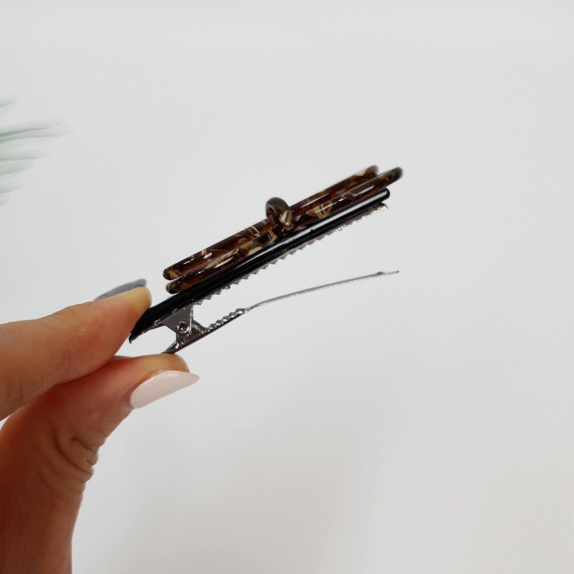 Twin Ribbon Hair Clip / Tortoise Shell French Hair Pin / Alligator Hair Clip for Woman / French Barrette