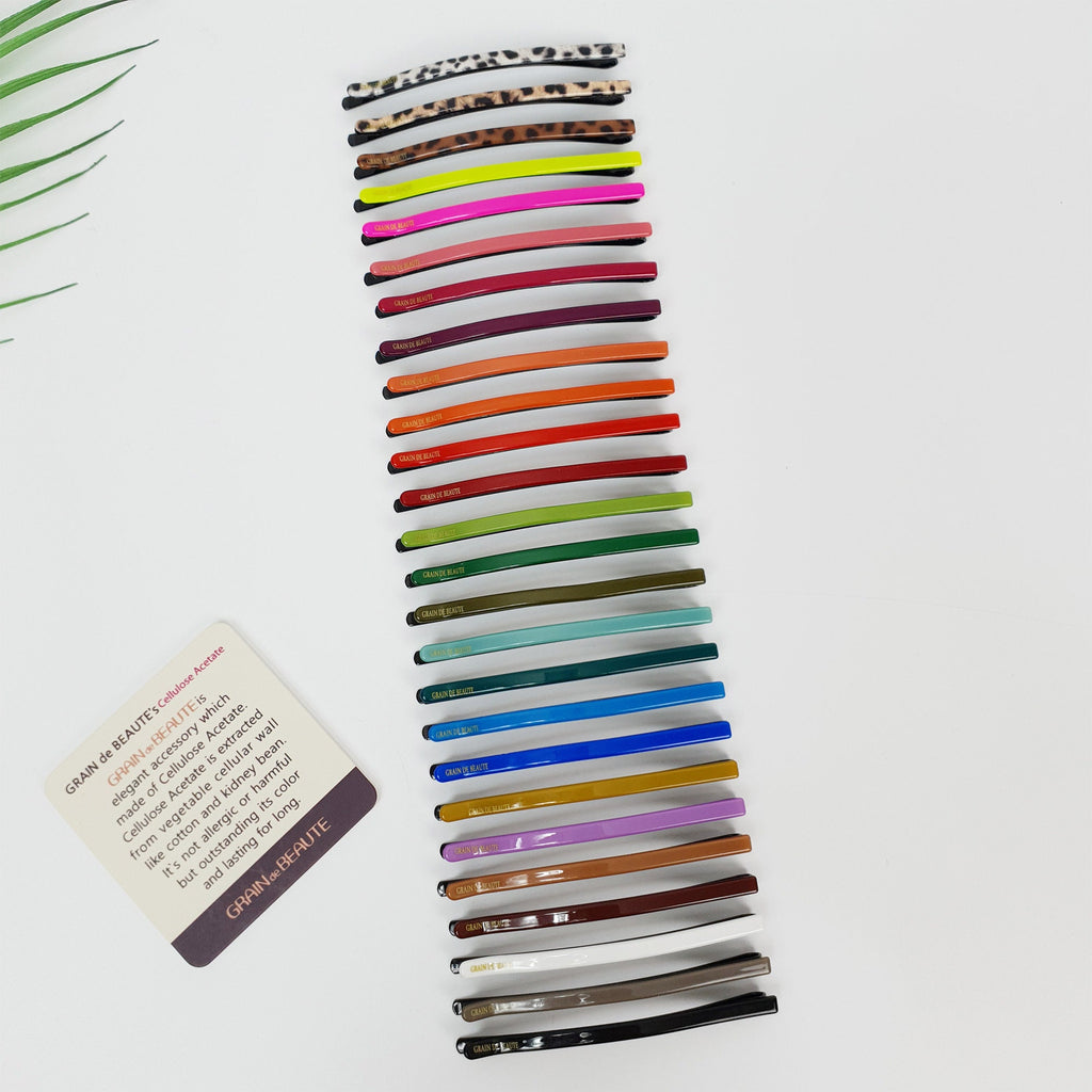 Cellulose acetate long bobby pin in vivid colors. 3.3 inch minimalist hair slide for bangs and side hair.
