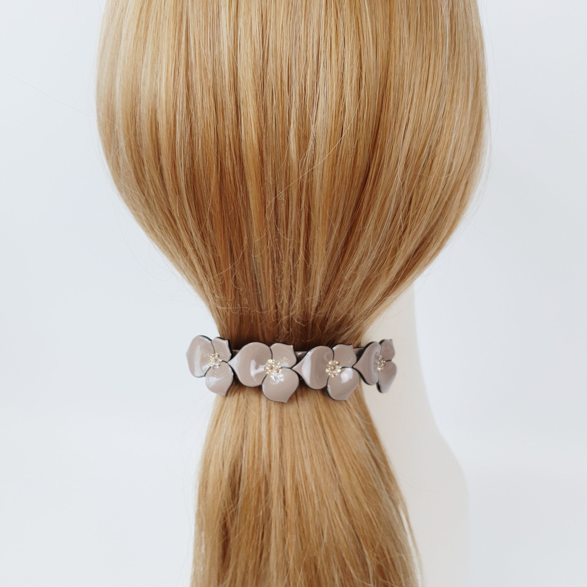 Pastel Color Cubic Flower Hair Barrette (4,0 Inch) / Luxurious French Hair Pin / Automatic Hair Clip / Floral Hair Clip