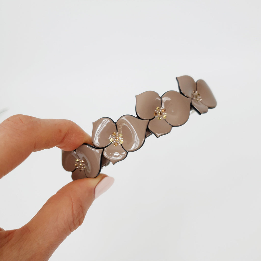 Pastel Color Cubic Flower Hair Barrette (4,0 Inch) / Luxurious French Hair Pin / Automatic Hair Clip / Floral Hair Clip