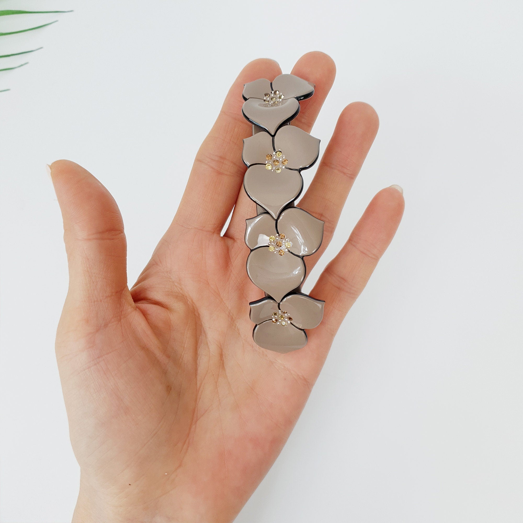 Pastel Color Cubic Flower Hair Barrette (4,0 Inch) / Luxurious French Hair Pin / Automatic Hair Clip / Floral Hair Clip