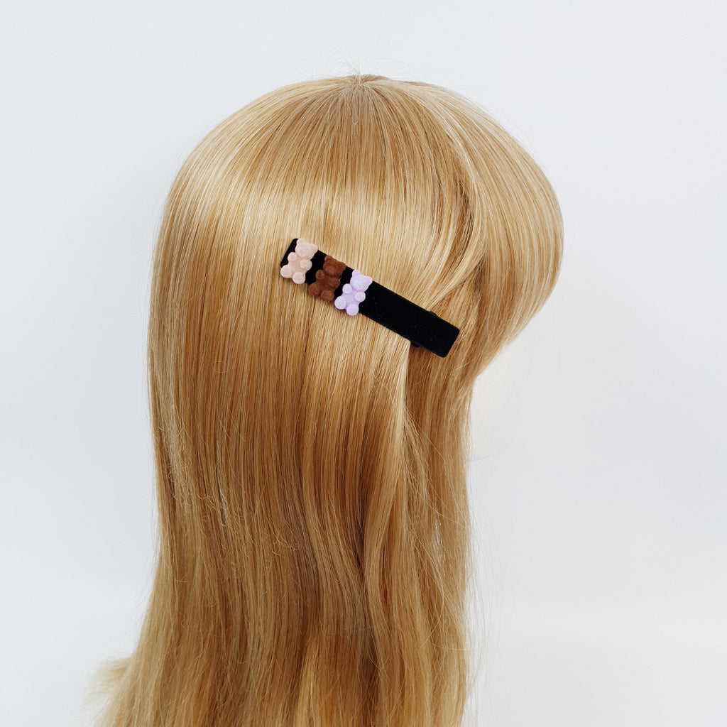 Black Brown Teddy Bear Alligator Hair Clip (3.1 Inch) / Cute Velvet Hair Clip / Crocodile Hair Clip for Woman