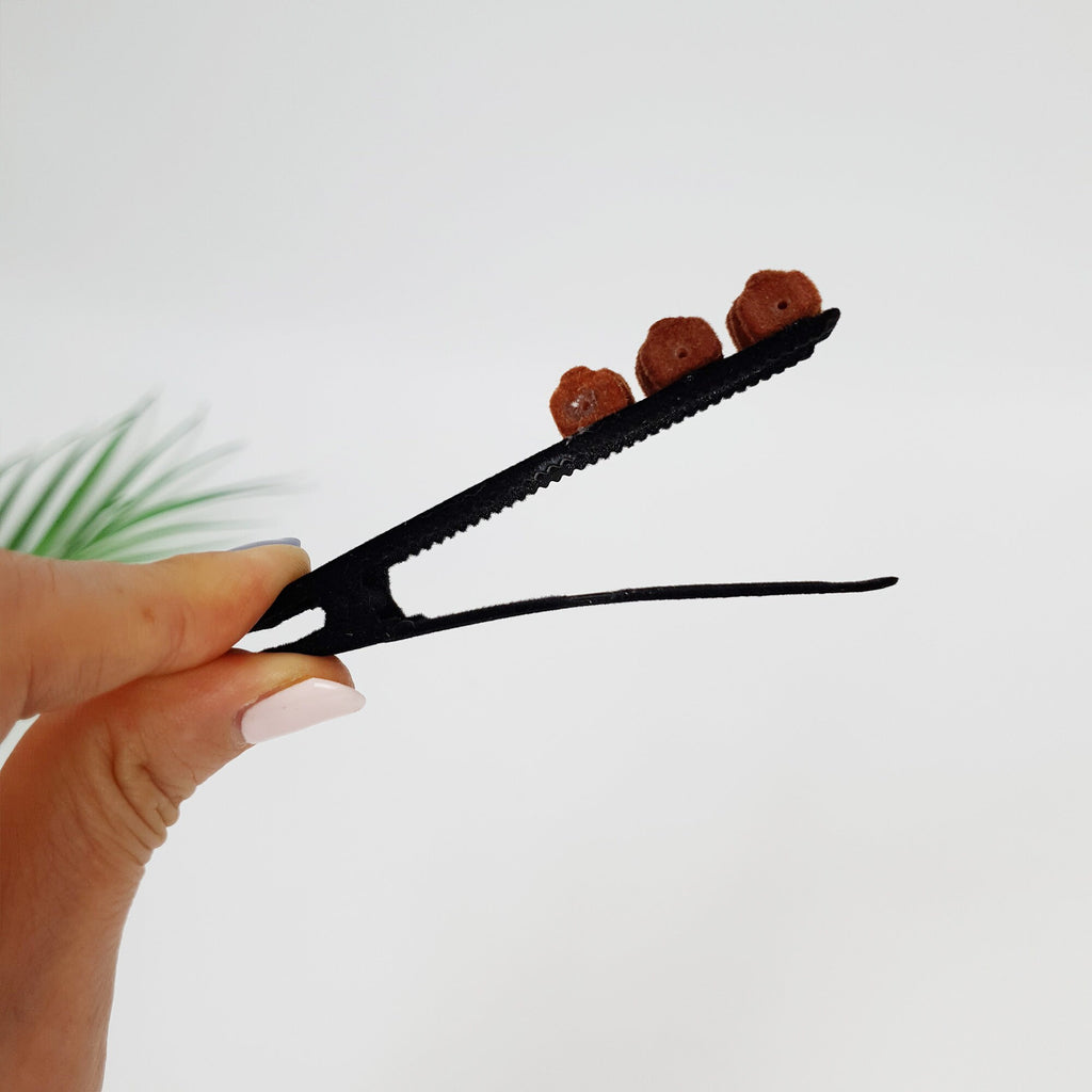 Black Brown Teddy Bear Alligator Hair Clip (3.1 Inch) / Cute Velvet Hair Clip / Crocodile Hair Clip for Woman