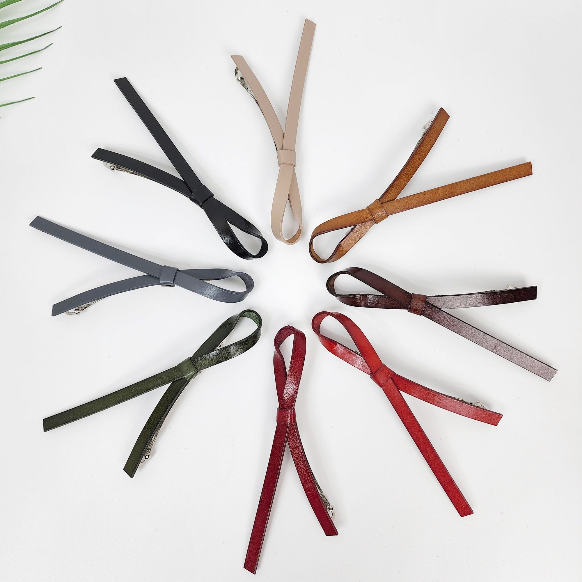 Real Leather Thin Long Ribbon Hair Barrette / Simple Ribbon Hair Pin / Hair Accessory for Woman / Automatic Hair Clip