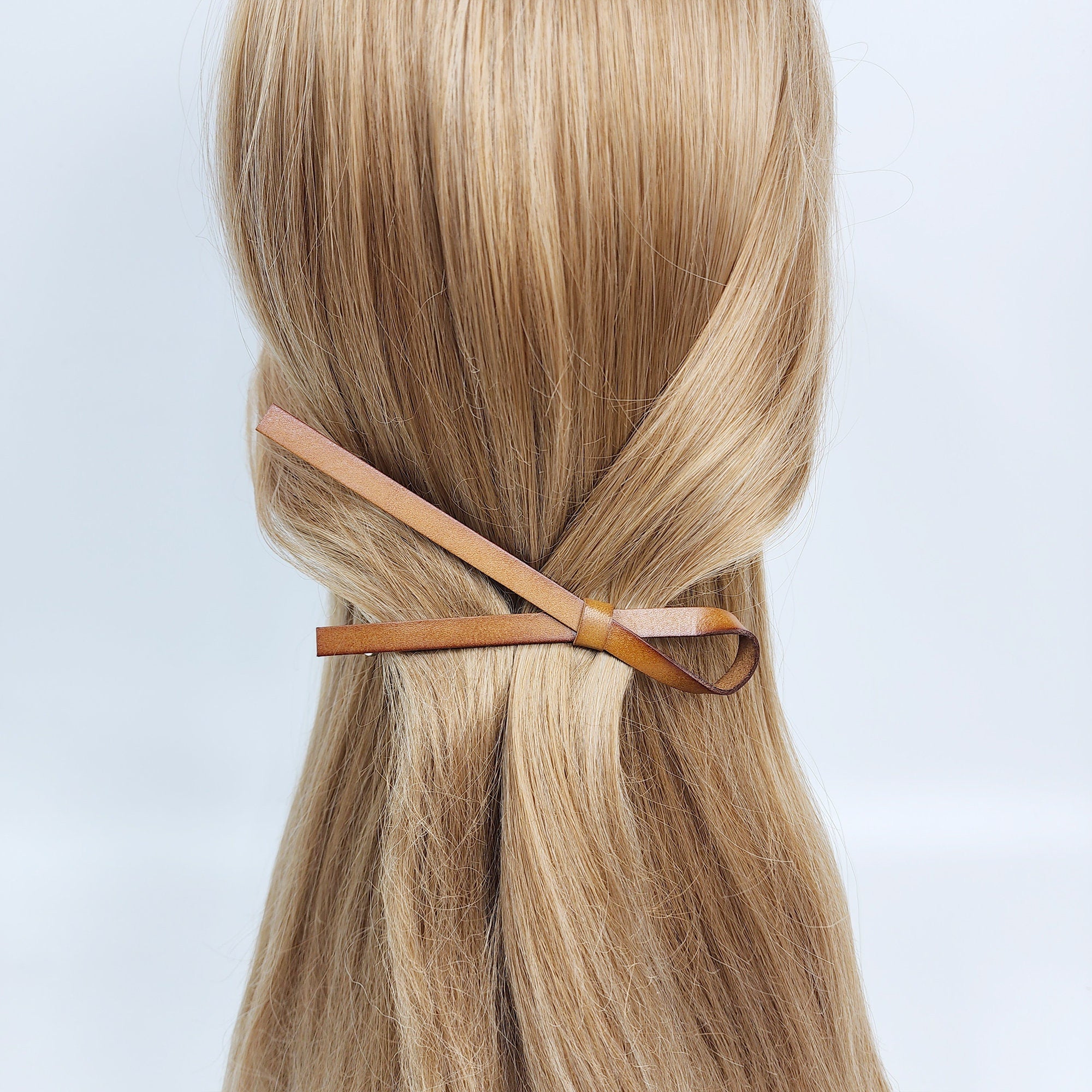 Real Leather Thin Long Ribbon Hair Barrette / Simple Ribbon Hair Pin / Hair Accessory for Woman / Automatic Hair Clip
