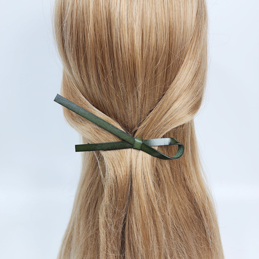 Real Leather Thin Long Ribbon Hair Barrette / Simple Ribbon Hair Pin / Hair Accessory for Woman / Automatic Hair Clip