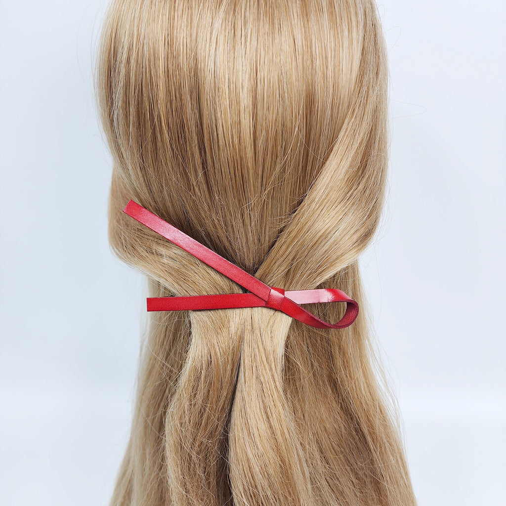 Real Leather Thin Long Ribbon Hair Barrette / Simple Ribbon Hair Pin / Hair Accessory for Woman / Automatic Hair Clip