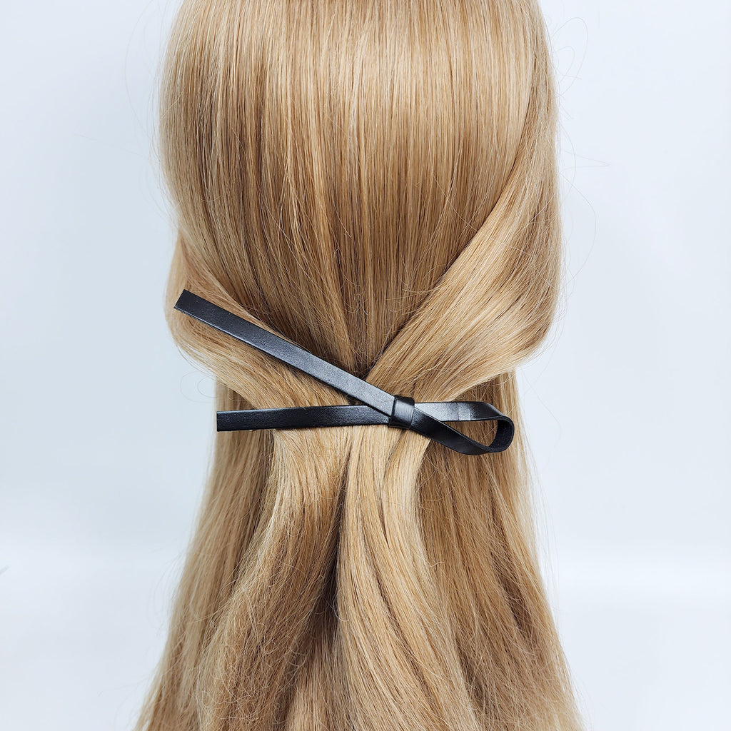Real Leather Thin Long Ribbon Hair Barrette / Simple Ribbon Hair Pin / Hair Accessory for Woman / Automatic Hair Clip