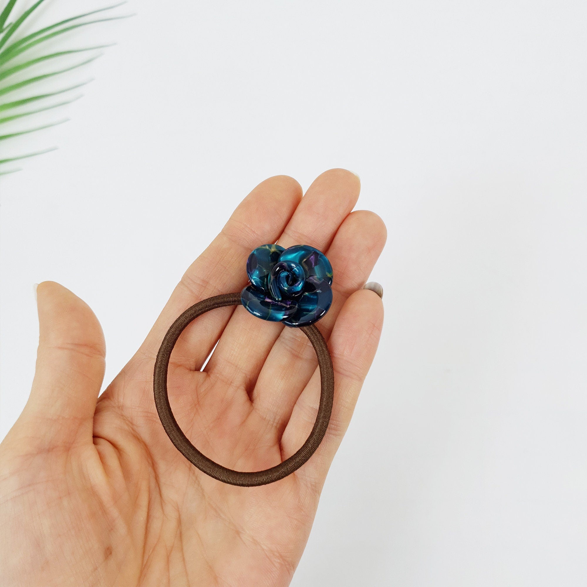 Leopard Marble Flower Hair Tie / Tortoise Shell Small Ponytail Holder / Hair Accessory for Woman / French Hair Pin